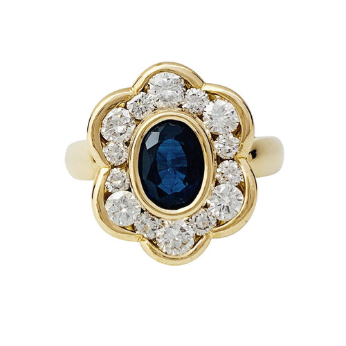 Bague 55 Bague fleur en or jaune, saphir et diamants. 58 Facettes 30884