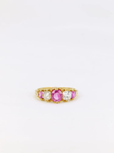 Bague Bague jarretière Saphirs roses Diamants taille ancienne 58 Facettes 842