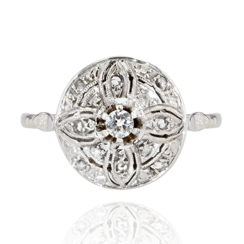 Bague 54 Fine bague ancienne diamants ronde 58 Facettes 21-281