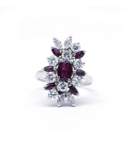 Bague 54 / Blanc/Gris / Or 750‰ Bague Marquise Rubis et Diamant 58 Facettes 230023SP