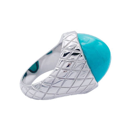 Bague 50 Bague or blanc, cabochon de turquoise. 58 Facettes 32544