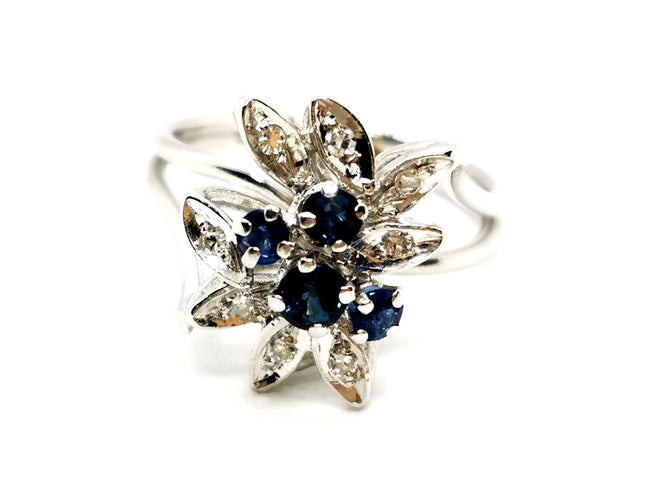 Bague 48 Bague Fleur Or blanc Saphir 58 Facettes 1313050CN