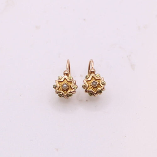 Boucles d'oreilles Dormeuses or jaune et vert, perle fine 58 Facettes