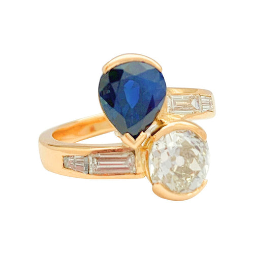 Bague 51 Bague "Toi & Moi" vintage, saphir et diamants. 58 Facettes 31416