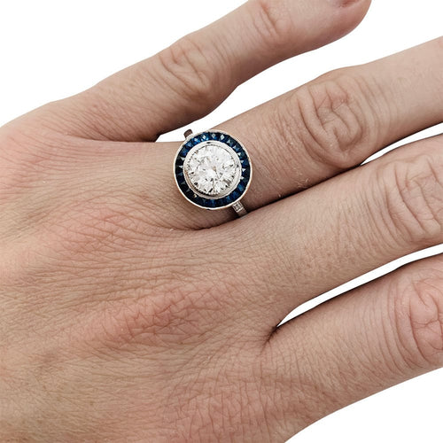 Bague 52 Bague style Art Déco, diamant 1.50 carats, saphirs. 58 Facettes 31012
