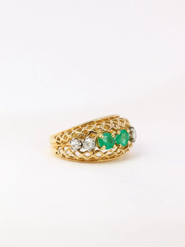 Bague Bague jarretière vintage émeraudes et diamants 58 Facettes J33