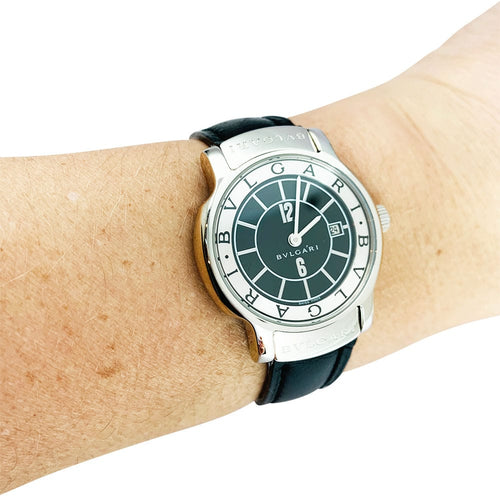 Montre Montre Bulgari "Solotempo" en acier, cuir. 58 Facettes 31044