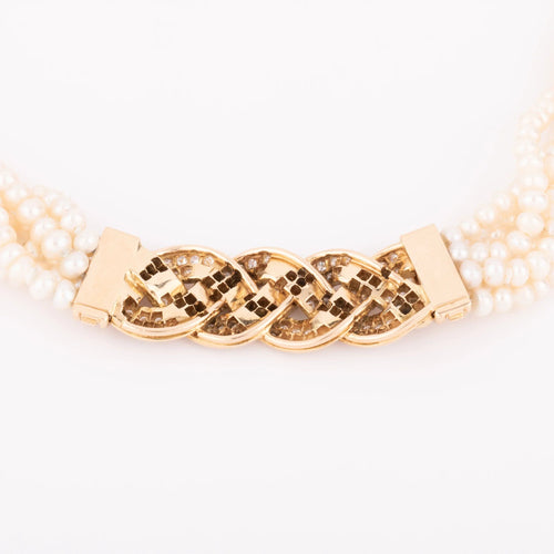 Collier Collier en perles multirangs et fermoir en diamants 58 Facettes