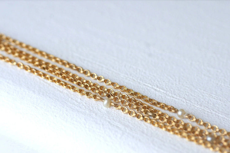 Collier Sautoir maille jaseron or et perles fines 58 Facettes