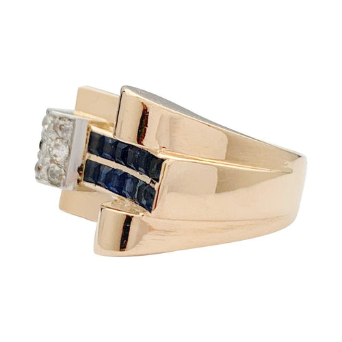 Bague 49 Bague Tank or rose, platine, saphirs, diamants. 58 Facettes 32016