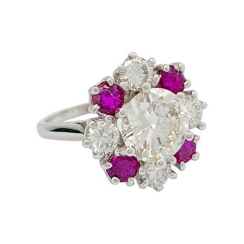 Bague 51 Bague diamant 2,22 carats à entourage diamants et rubis. 58 Facettes 31467