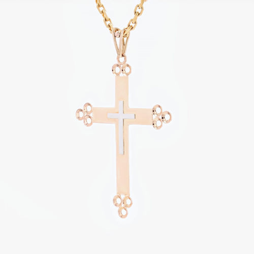 Pendentif Croix ancienne or rose et or blanc 58 Facettes 22-474