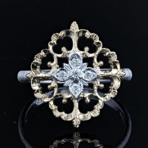 Bague 53 Bague diamants ors jaune et blanc arabesques grand modèle 58 Facettes AN198