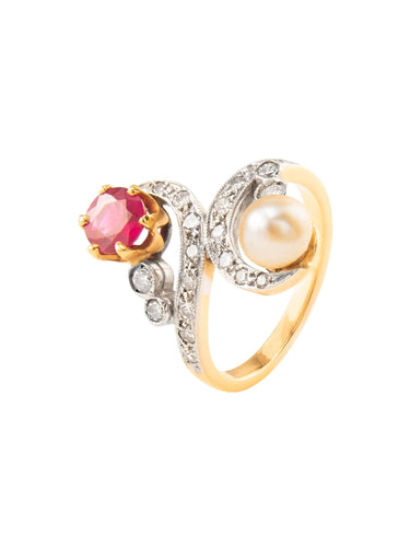 Bague Bague Vous et moi rubis et perle fine 58 Facettes