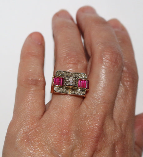 Bague 49 Bague Tank des années 40 en or jaune et platine 58 Facettes 419