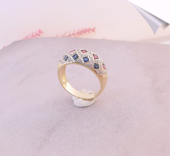 Bague 54.5 Bague Arlequin Emeraudes Rubis Saphirs Diamants 58 Facettes AA 1510