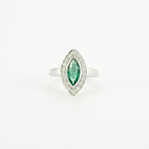 Bague 54 Bague Navette Or gris Emeraude diamants 58 Facettes