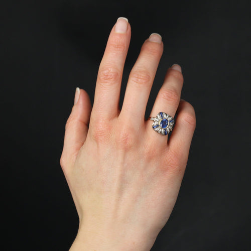 Bague 59 Bague saphirs diamants coussin 58 Facettes 23-364