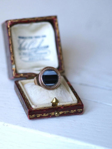 Bague Bague chevalière agate sur or rose 58 Facettes