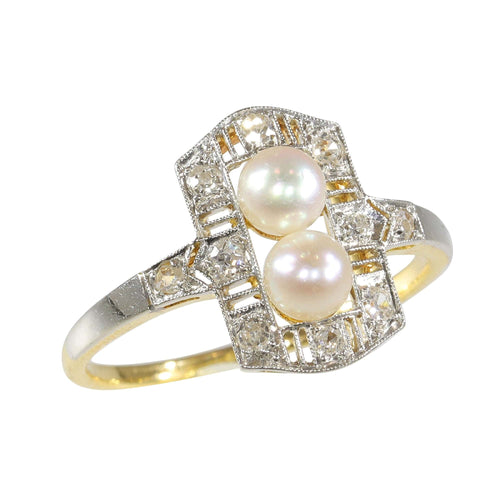 Bague 52 Bague de fiançailles diamant perle Art Déco 58 Facettes 23271-0580