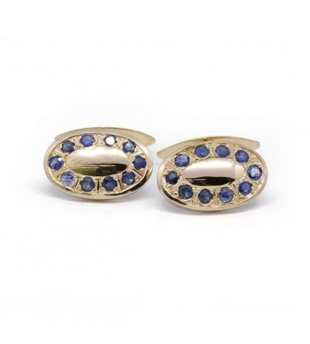 Boutons de manchette 2.2 cm de largeur / Jaune / Or 585 Boutons de manchette Saphirs 58 Facettes 200004SP