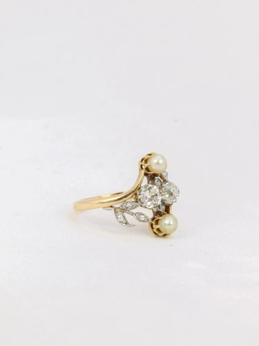 Bague 56.5 Bague Art Nouveau 2 Ors Diamants Perles 58 Facettes J174