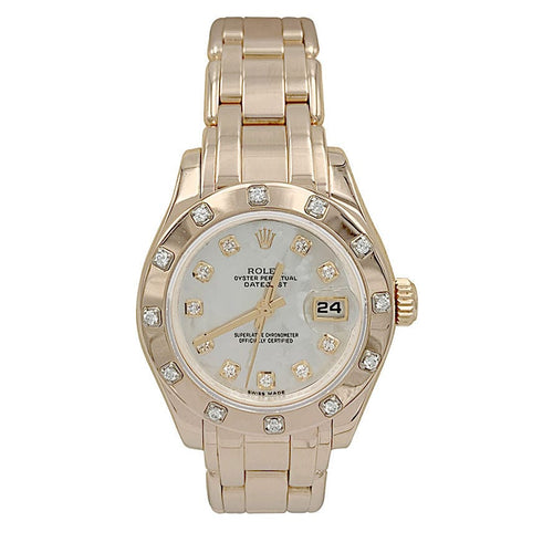 Bracelet Montre Rolex, "Pearl Master", or rose, nacre et diamants. 58 Facettes 32400