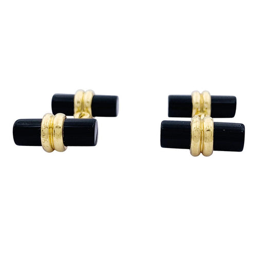 Boutons de manchette Manchette Poiray or jaune et onyx. 58 Facettes 33161