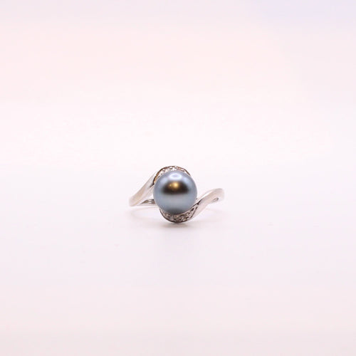 Bague Bague or blanc perle de Tahiti et diamants 58 Facettes
