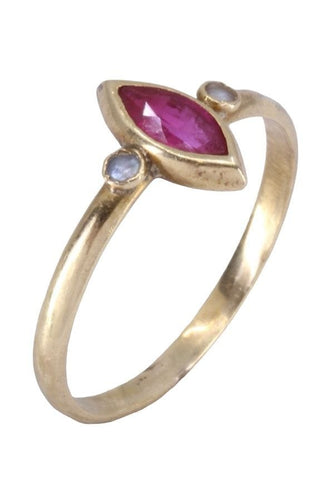Bague 53 BAGUE RUBIS NAVETTE PERLES 58 Facettes 074821