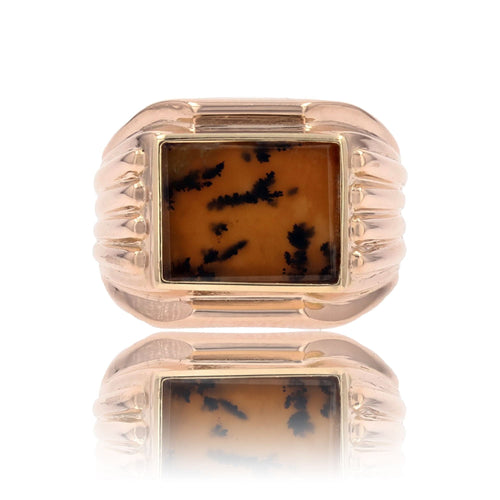 Bague 48 Chevalière ancienne or rose et agate à dendrite 58 Facettes 23-332