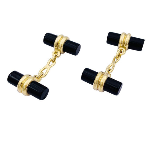 Boutons de manchette Manchette Poiray or jaune et onyx. 58 Facettes 33161