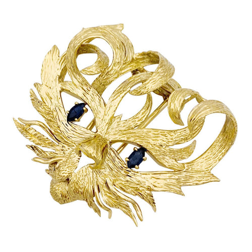 Broche Broche vintage Hermès, "Mistigri", or jaune, saphirs. 58 Facettes 3310