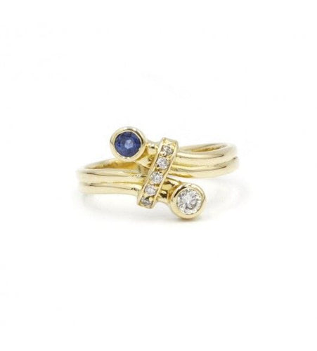 Bague 54 / Jaune / Or 750 Bague Toi & Moi Saphir et Diamants 58 Facettes 220173R