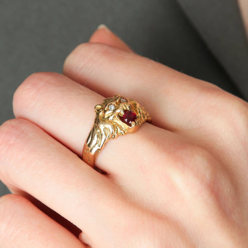 Bague 61 / Or Jaune / Rubis BAGUE "LION" OR, DIAMANTS & RUBIS 58 Facettes BO/220049/NSS