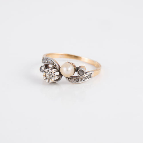 Bague 56 Bague or jaune Toi & Moi perle diamants 58 Facettes