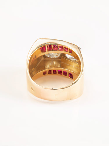 Bague 52 Bague Rétro en or jaune et platine, diamants et rubis 58 Facettes