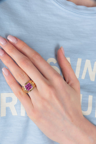 Bague 49 Bague Or jaune Rubis synthétiques 58 Facettes