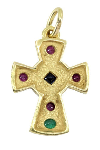 Pendentif CROIX MODERNE RUBIS SAPHIR ET ÉMERAUDE 58 Facettes 051151