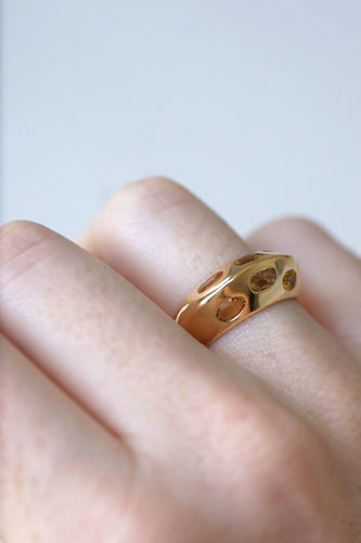 Bague 53.5 Bague jonc pyramidale or et citrines 58 Facettes