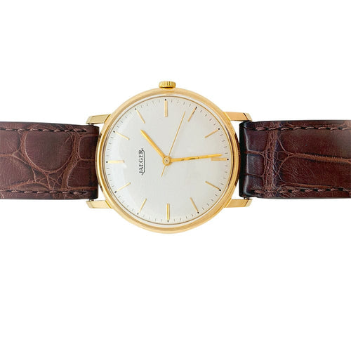 Montre Montre Jaeger en or rose, bracelet cuir. 58 Facettes 31457