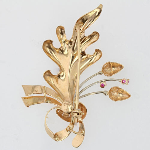 Broche Broche feuille de chêne et ses rubis 58 Facettes 14-168