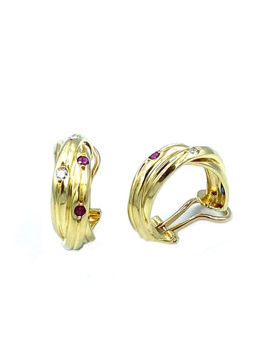 Boucles d'oreilles CARTIER. Boucles d’oreilles Trinity or jaune, saphirs, rubis et diamants 58 Facettes