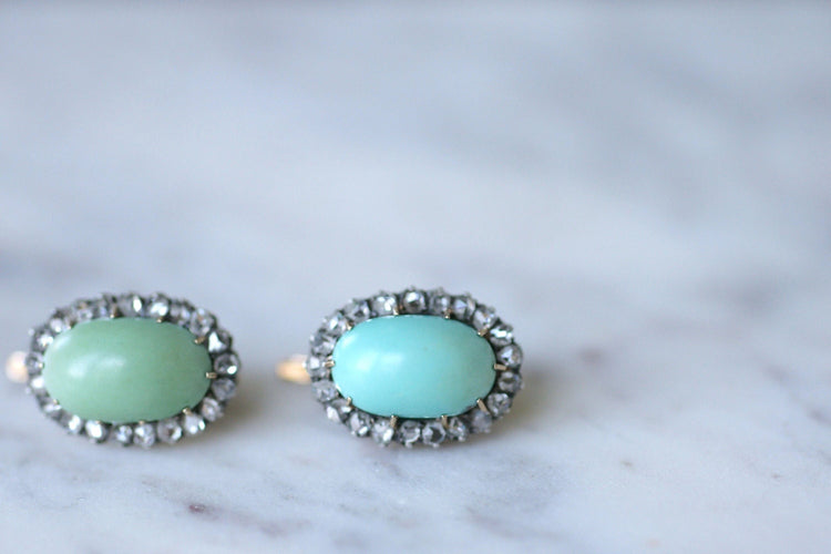 Boucles d'oreilles Boucles d'oreilles turquoises entourage diamants 58 Facettes