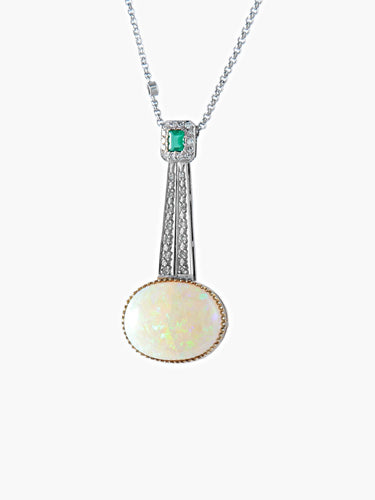 Pendentif Pendentif sur chaîne Opale Emeraude Diamants 58 Facettes