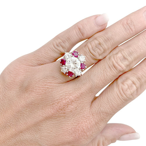 Bague 51 Bague diamant 2,22 carats à entourage diamants et rubis. 58 Facettes 31467