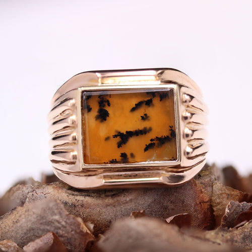 Bague 48 Chevalière ancienne or rose et agate à dendrite 58 Facettes 23-332
