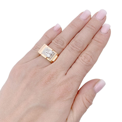 Bague 51 Bague Tank en or rose, platine, diamants. 58 Facettes 33288
