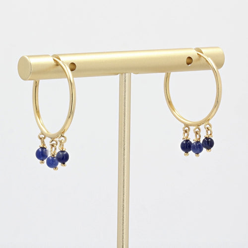 Boucles d'oreilles Créoles en or et perles de verre bleu 58 Facettes 19-070C