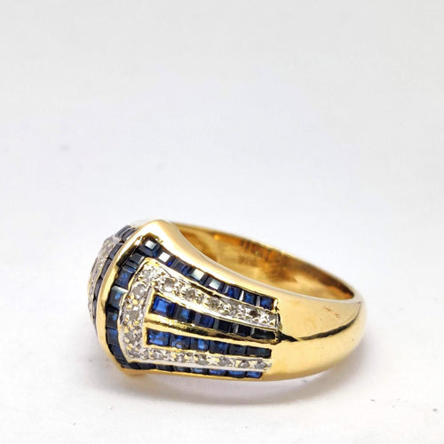Bague Bague en or jaune diamants et saphirs 58 Facettes 20092
